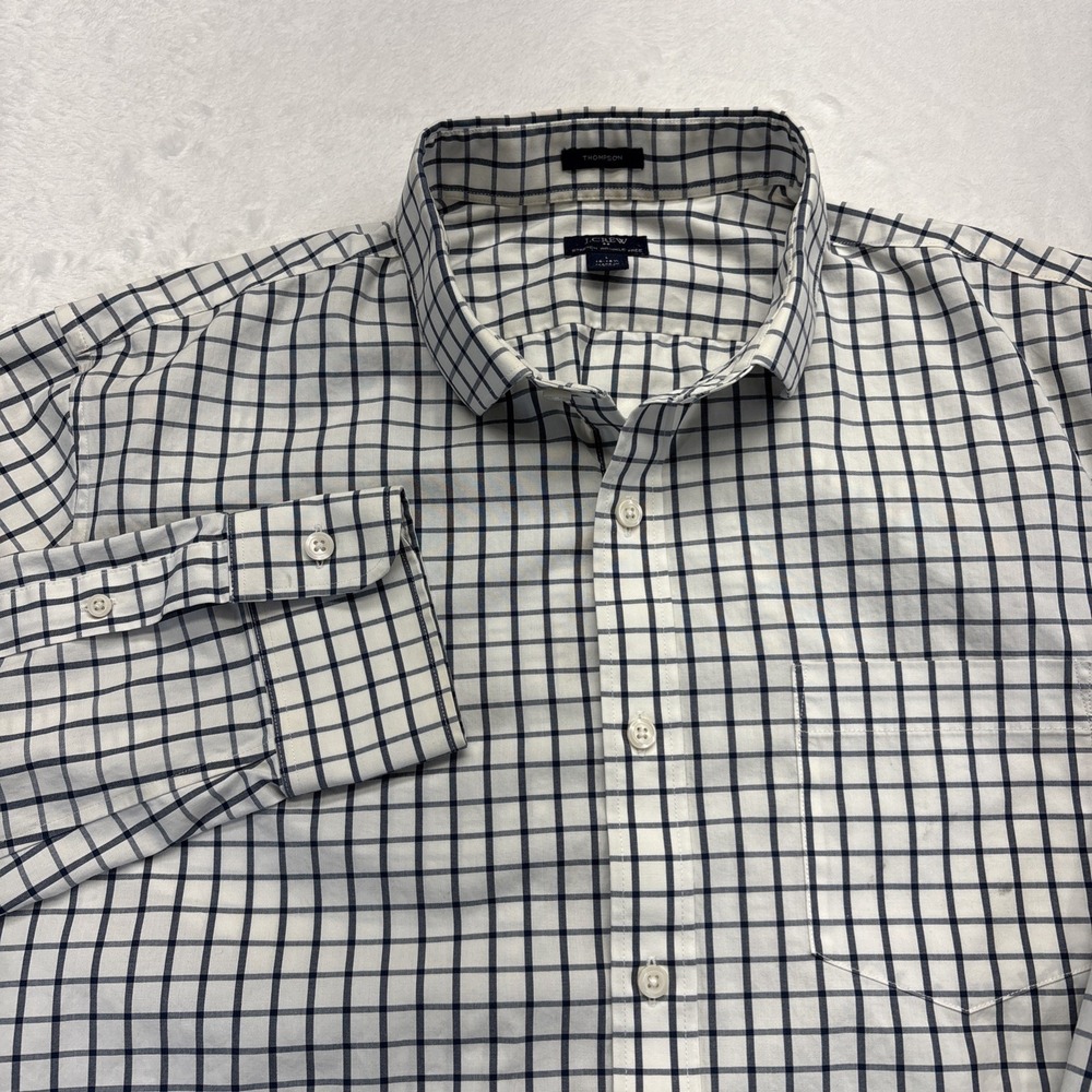 J.CREW Shirt Men's Large 16-16.5 Blue Plaid Thompson Wrinkle Free Long Sleeve